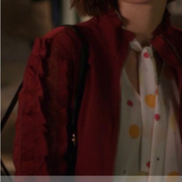 Treasure & Bond Red Ruffle Sleeve Bomber Jacket - Picture 2 of 8